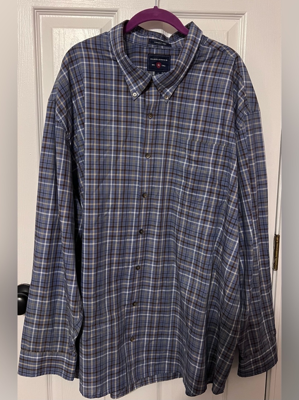 SaddleBred 4X Big & Tall Wrinkle Free Blue Plaid Button Down Dress Shirt